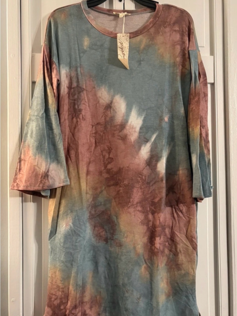 Mystree Women’s Tie-Dye Dress with Pockets and Bell Sleeves